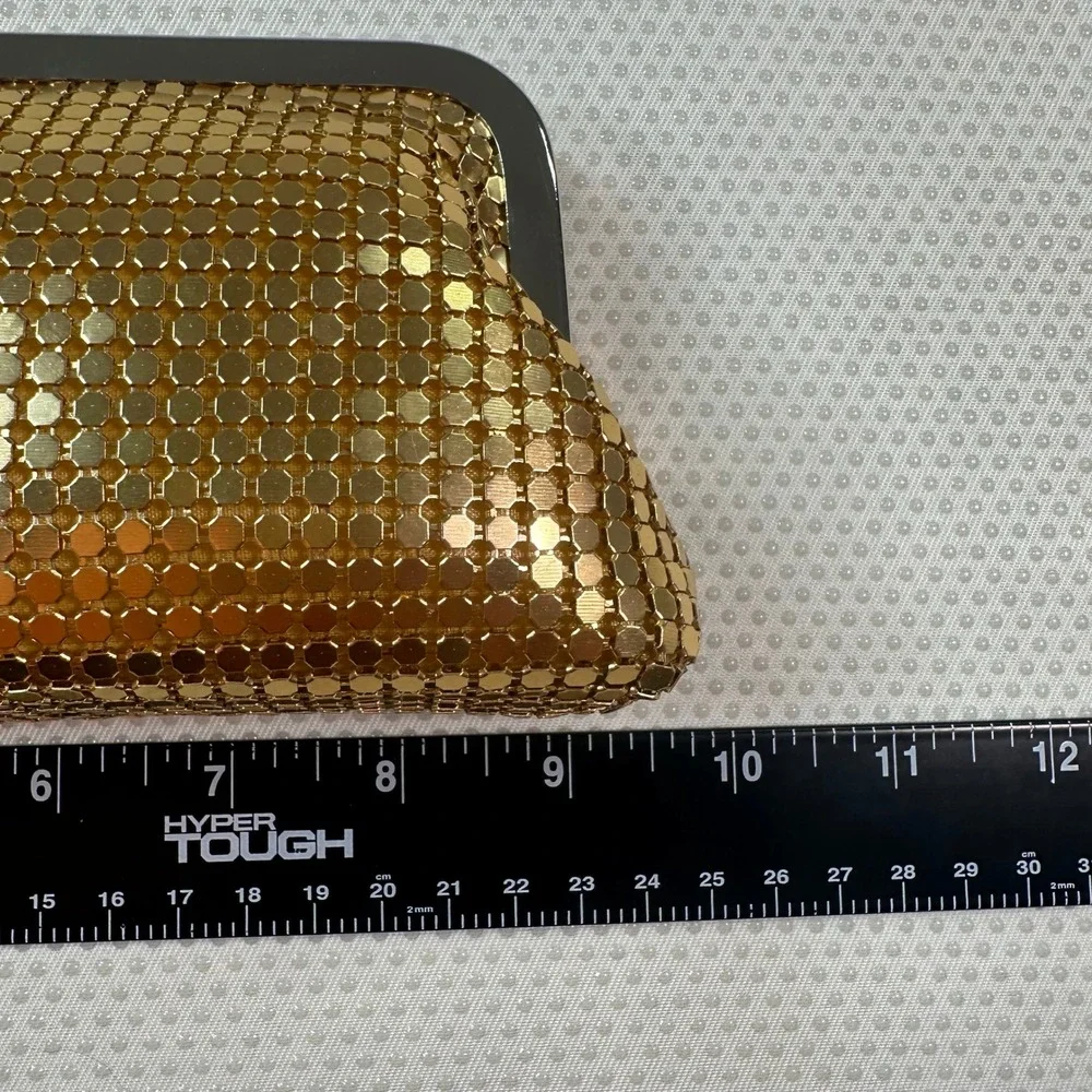 Vintage Gold Metal Mesh Clutch Women OS Gold Excellent Evening Formal Bag - Picture 4 of 6